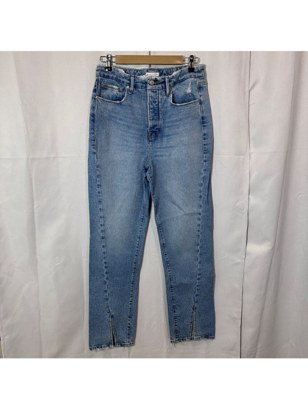 Good American Light Wash Good Boy High Rise Slit Hem Jeans. Size 8/29.